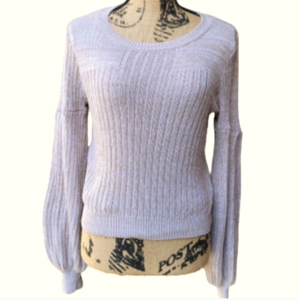 REVOLVE Devlin Beige Textured Crew Neck Balloon Sleeve Sweater Small - Picture 2 of 6